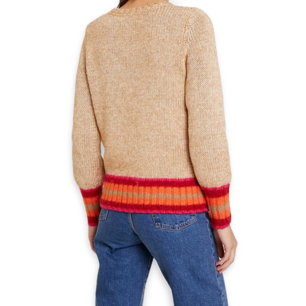 GAP Blouson Novel Sweater Beige Pink Orange Striped Alpaca Wool Accents Sz S - Picture 6 of 8